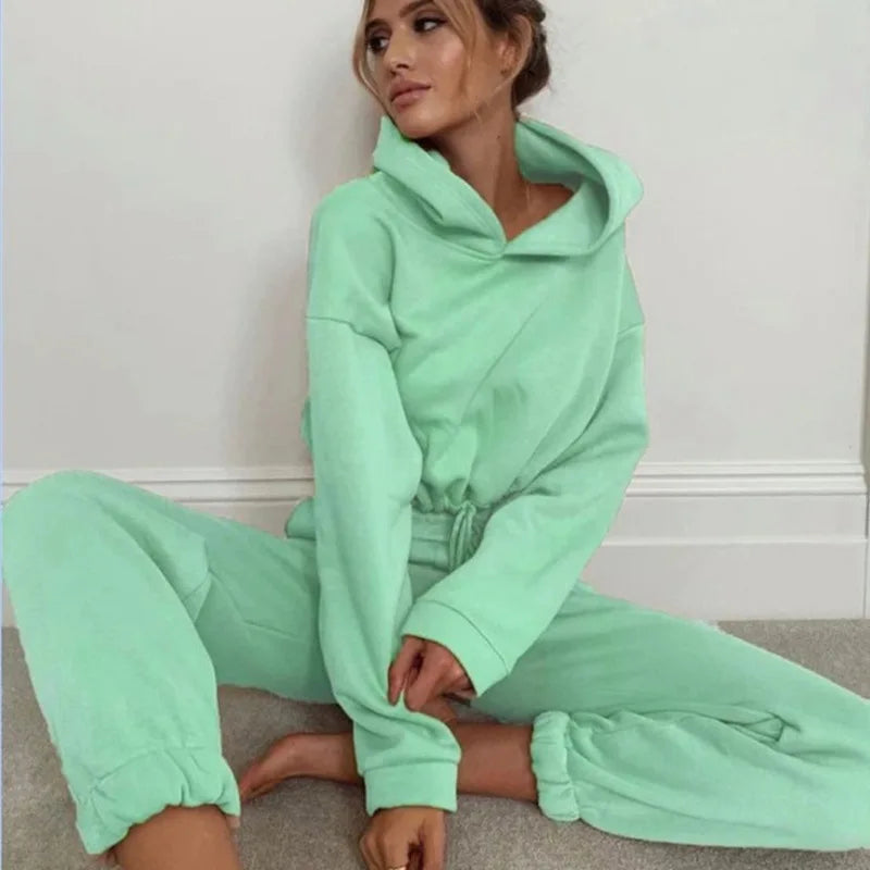 Balimtoy Women’s Two-Piece Tracksuit Set – Solid Color Pullover Hoodie &amp; Ankle-Length Pants, Oversized Streetwear, Autumn/Winter Collection