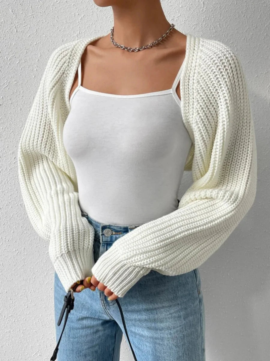 Women’s Open Front Cropped Cardigan – Long Sleeve Ribbed Knit Shrug Sweater Bolero Tops
