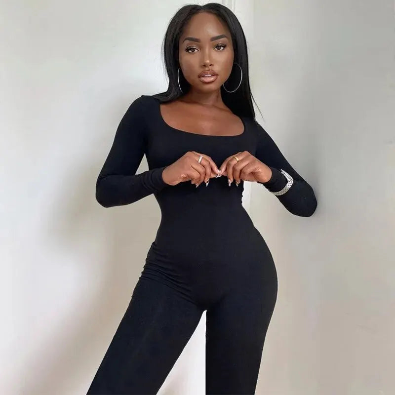 Dulzura Women’s Slim Fit Knit Jumpsuit – High Street Style, Ankle-Length Solid Pencil Pants, Autumn/Winter Collection
