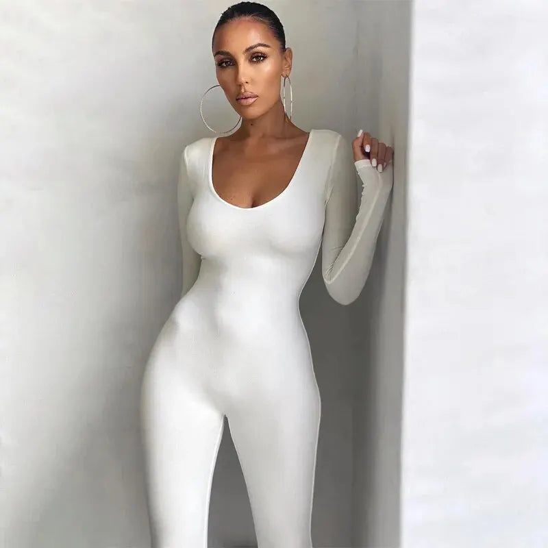 Dulzura Women’s Slim Fit Knit Jumpsuit – High Street Style, Ankle-Length Solid Pencil Pants, Autumn/Winter Collection