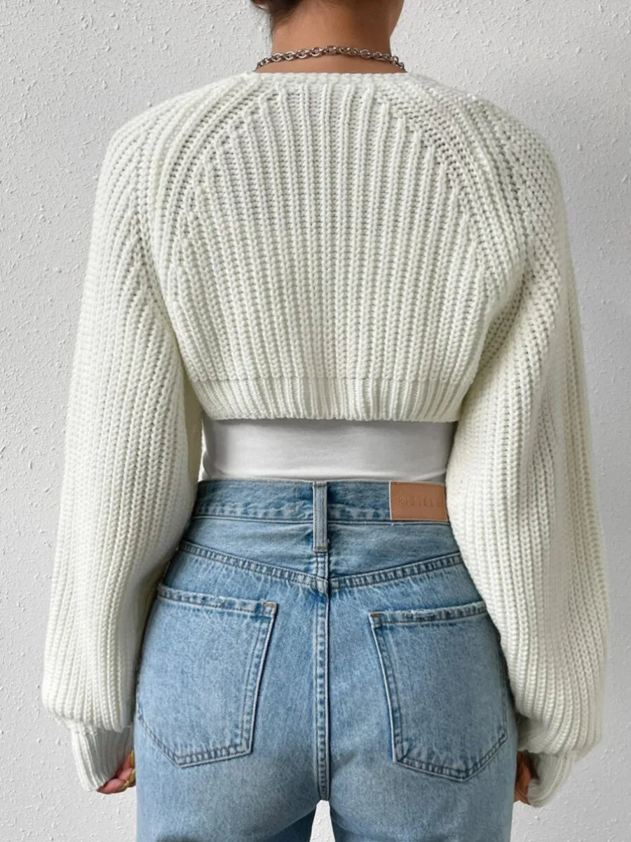 Women’s Open Front Cropped Cardigan – Long Sleeve Ribbed Knit Shrug Sweater Bolero Tops