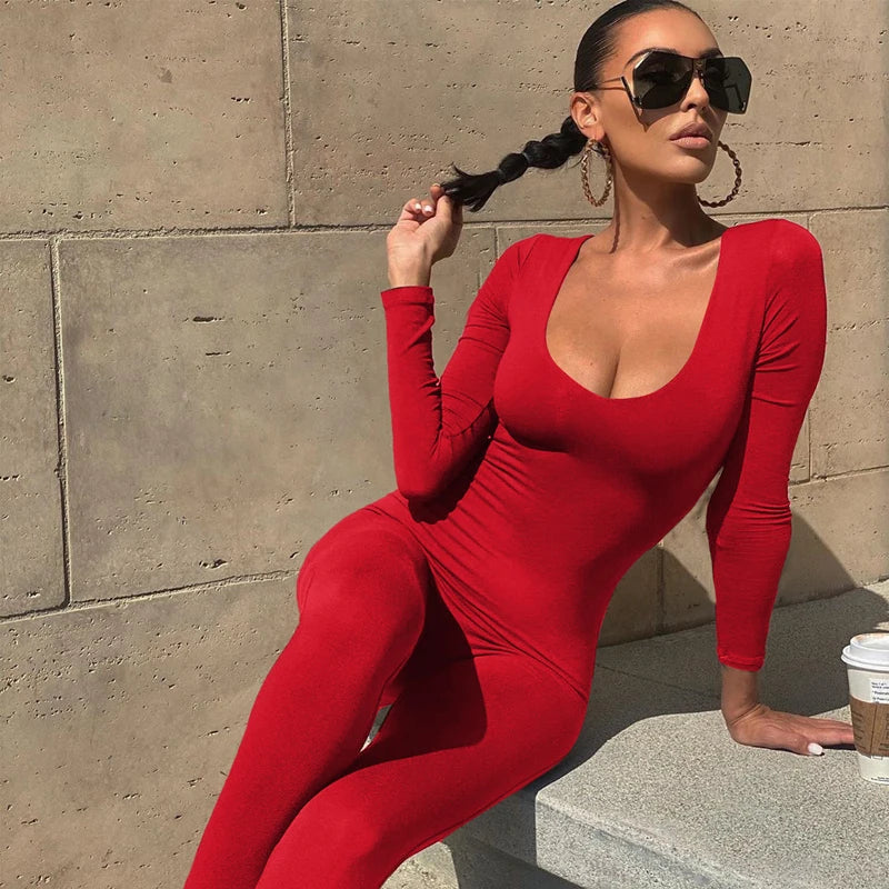Dulzura Women’s Slim Fit Knit Jumpsuit – High Street Style, Ankle-Length Solid Pencil Pants, Autumn/Winter Collection